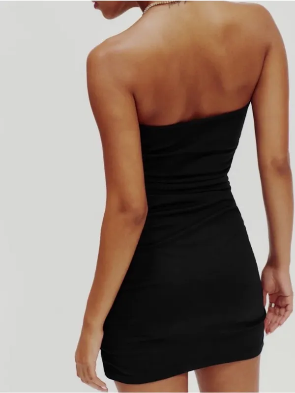 Reformation Prunella Knit Strapless Ruched Mini Dress‎ in Black Size XS - Image 2
