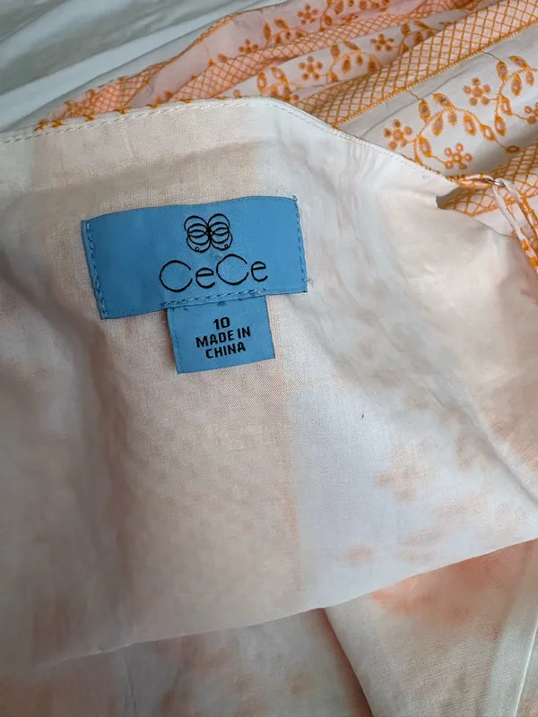 NWT CeCe Embroidered Cotton Maxi Dress White Orange Floral Size 10 - Image 10