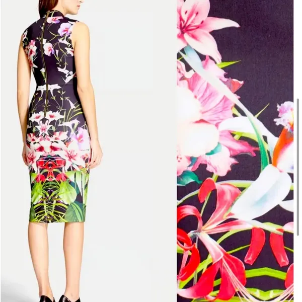 Ted Baker Jalita Black Floral‎ Midi Dress Size Small/2 - Image 3