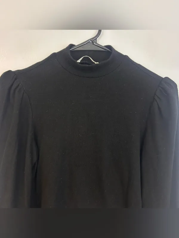 Reformation Black Mock Neck Long Puff Sleeve Cropped Sweater Super Soft Small - Image 4