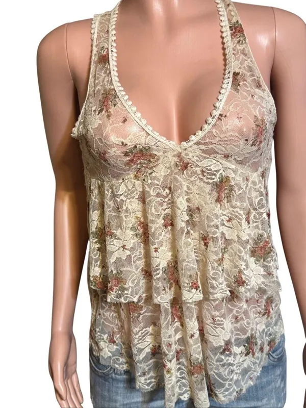 January 7 floral print embellished sheer top M - Image 5