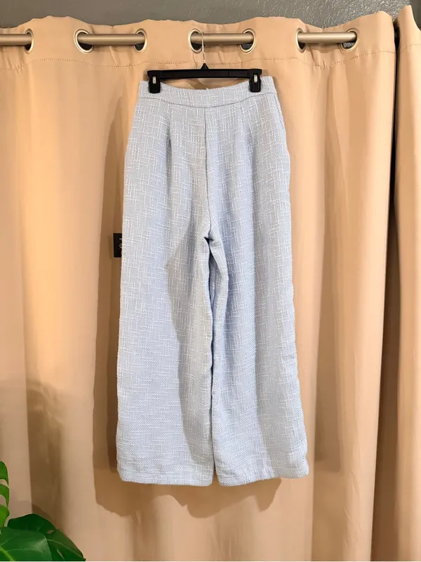New Lulus Powder Blue Textured Wide-Leg Trousers - Image 2