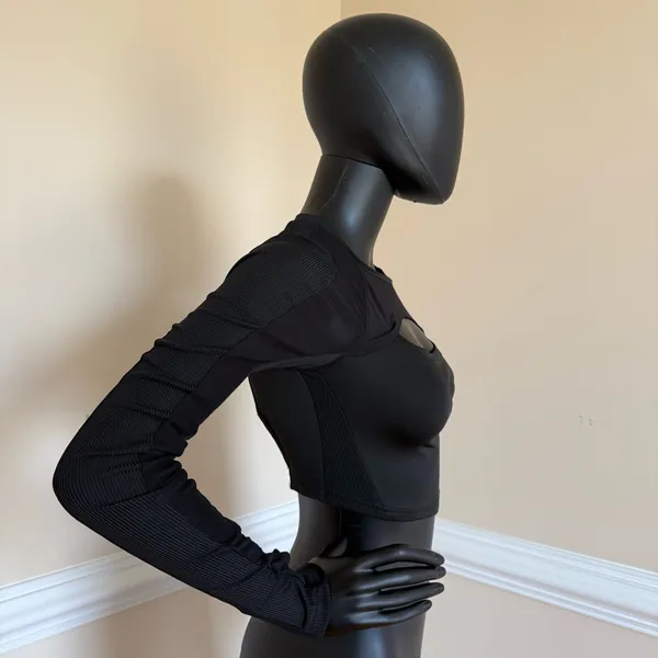 Gym Top T-shirt Crop Top Blouse Cover Up Tee Long Sleeve Sport Tee Slim Fit Top - Image 3