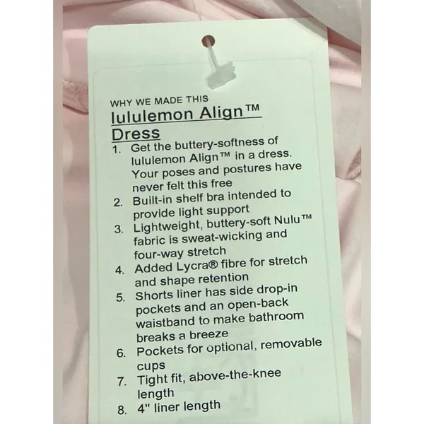 Lululemon Align Dress FLUSH PINK Mini Built in Shelf Bra /‎ Shorts 4 NWT - Image 5