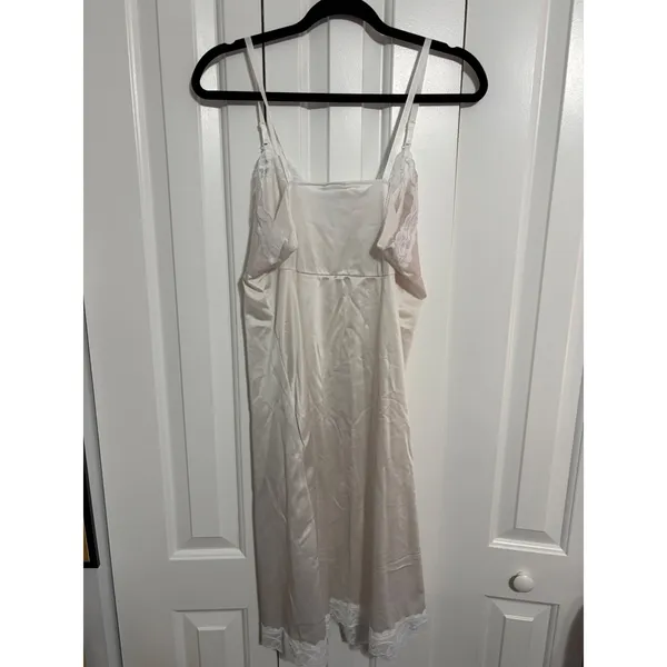 Vintage Style Satin Slip Dress Lace‎ Trim Cream Romantic Coquette Small - Image 6