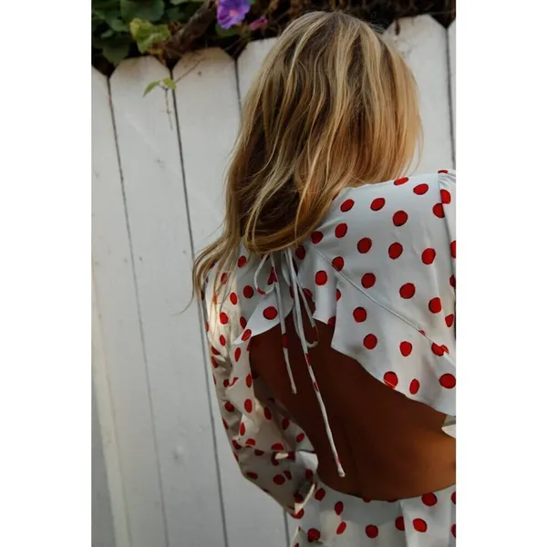 💕REALISATION PAR💕 Goldie Cherry Dress ~ Red Polka Dot Print XS 100% Silk - Image 9
