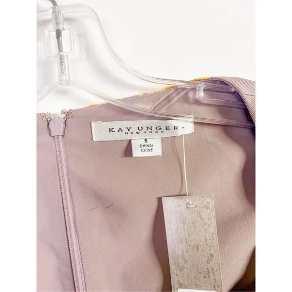 NWT Kay Unger Women's Floral Jacquard Sleeveless Midi Dress Lilac Gold Size 6 - Image 4
