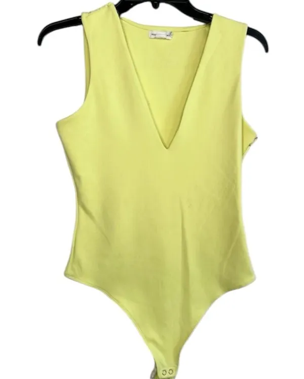 Good American Yellow V Neck Sleeveless Snap Closure GR4850 Bodysuit Large - Image 14