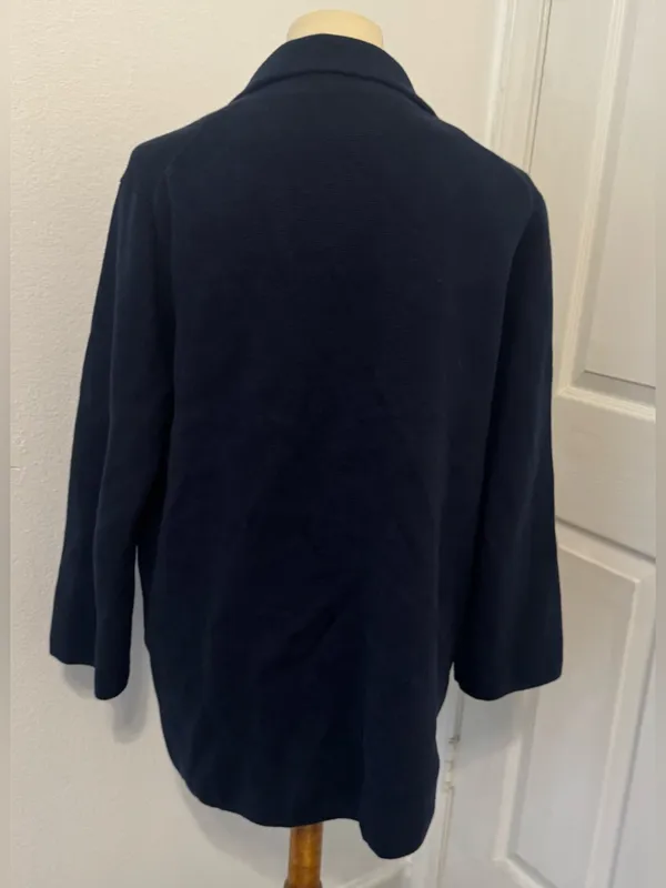 Quince 100% Organic Cotton Knit Blazer Navy Notch Collar Front Pockets Med - Image 3
