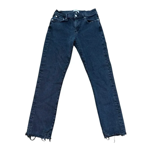 AGOLDE Toni Mid Rise‎ Straight Leg Jeans Black Raw Hem Size 26 A133D-3002 - Image 2