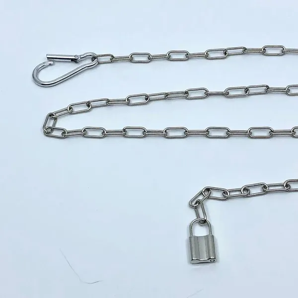 Vintage Y2K Cyberpunk Silver Padlock Chain Belt, Fits Up to 37 Inches, X7GA1226 - Image 8