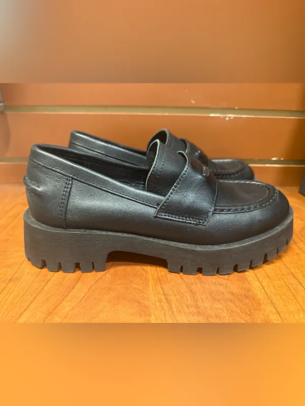 Steve Madden Lawrence Black Leather Chunky Lug Sole Loafers Size 8M - Image 3