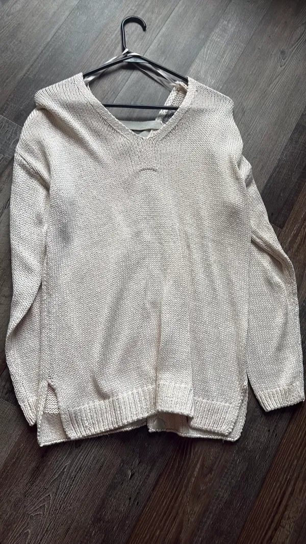 Cupcake Pink V neck sweater Tan Size M - Image 2
