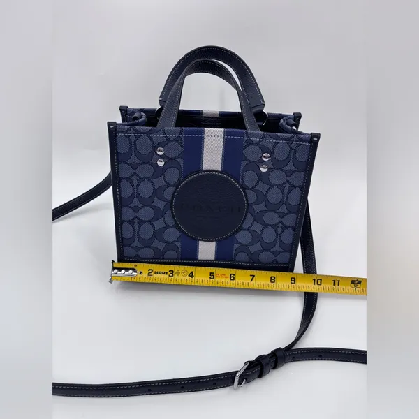 Coach Navy Signature Canvas Mini Satchel with Stripe - Image 6