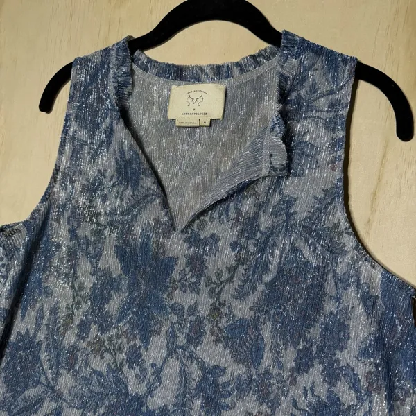 Anthropologie Vanessa Virginia Floral Metallic Sleeveless Blouse Top Women's M - Image 2