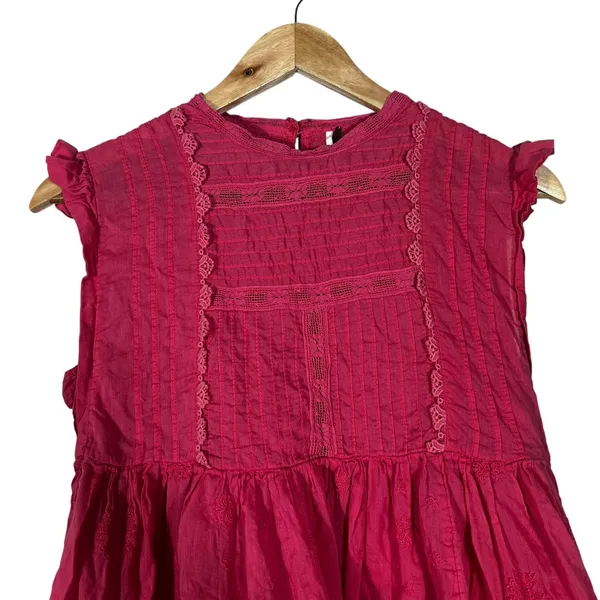 Free People Pintuck Lace Embroidered Babydoll Mini Dress Pink Boho Size XS - Image 3