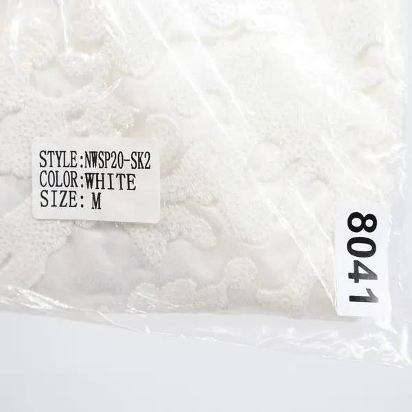 Naked Wardrobe The Statement White Sequin Lace Ruffle Mini Skirt M - Image 7