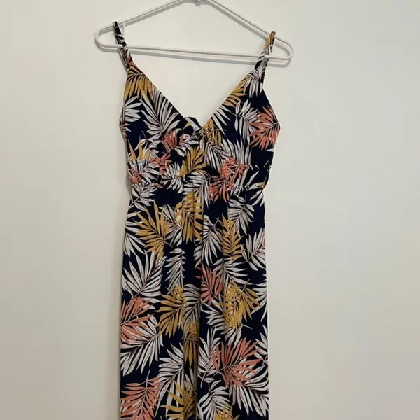 NEW NWT IRIS DISCOVERY Print Tank Maxi Dress Navy Blue Palm Leaf Leaves Floral S - Image 4