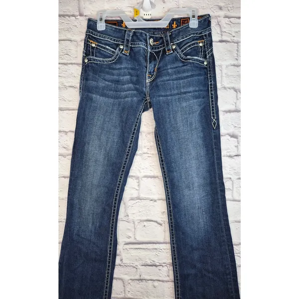 Rock Revival Stephanie Bootcut Jeans Size 29 Flap Pocket Y2K Thick Stitch Blue - Image 2
