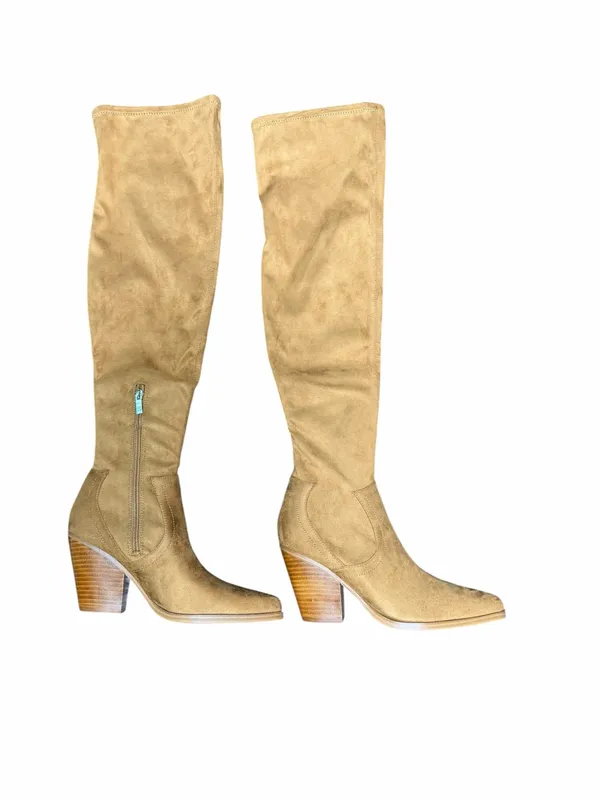 Marc Fisher LTD Gwyneth Suede Over Knee Western Boots Tan 8M NWOB - Image 9
