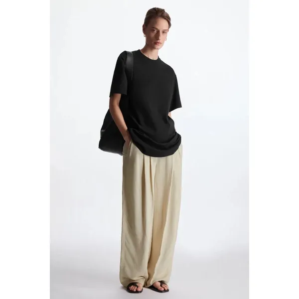 COS Black 100% Cotton Short Sleeve Plain Mock Neck Mini T Shirt Dress Size XS - Image 3