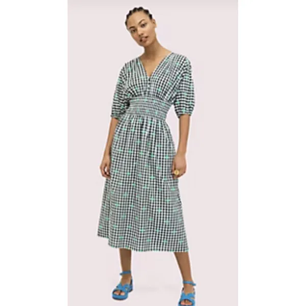 Kate Spade Womens‎ Dress Size Small Gingham Smocked Voile Empire Waist Midi - Image 2