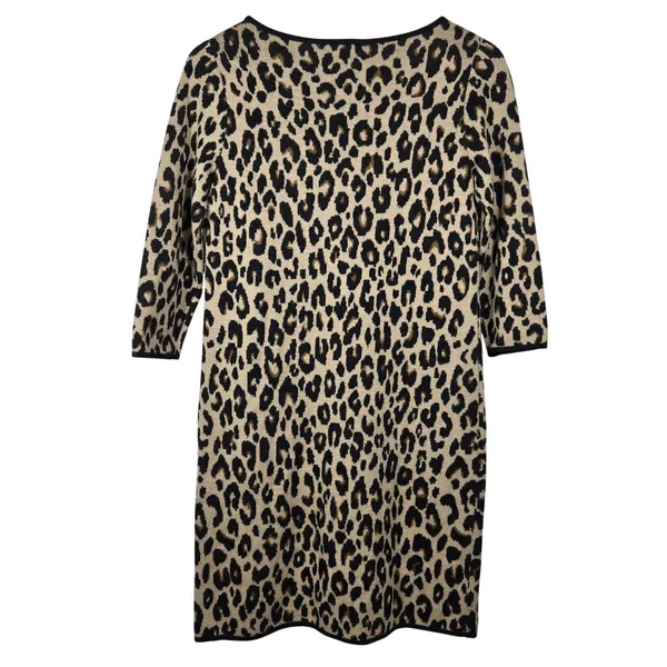 Ann‎ Taylor Leopard Print Wool Blend Knit Sheath Dress Tan Black Medium 485427 - Image 2