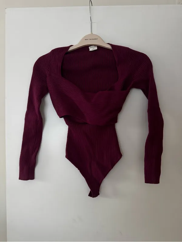 Abercrombie & Fitch Maroon Ribbed Long-Sleeve Sweater Bodysuit - Image 2