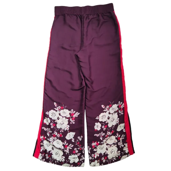 Aerie Floral Wide Leg Pants Size Medium Womens Burgundy Red Trousers Lightweight - Image 2