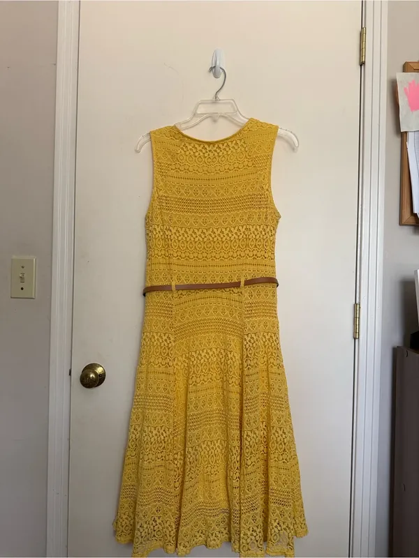Zac & Rachel Yellow Sleeveless Lace Fit-and-Flare Dress - Image 2