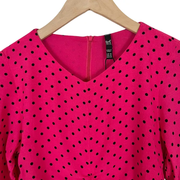 🔥 NWOT Zara Asymmetrical Hem Bright Pink Polka Dot Dress Size XS - Image 4