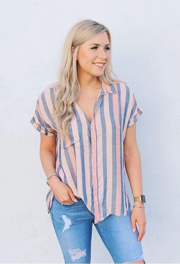 American Eagle striped button down shirt SZ L - Image 7