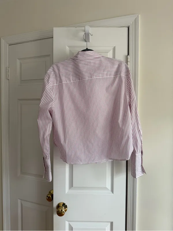 Parker Stripe Cotton Cropped Button Down Utility Pocket Shirt Size M/L - Image 4