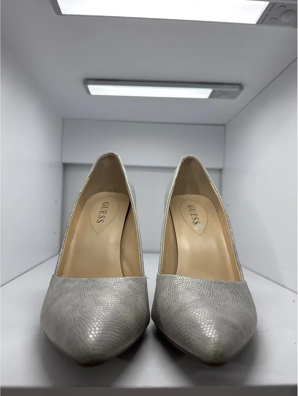 Guess Stiletto Heels in Chic Silver Snake Print - 4.5" Heel - Image 2