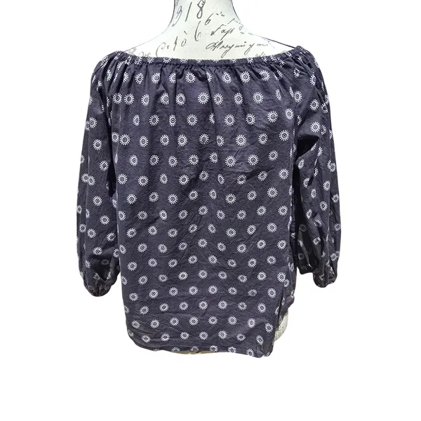 Maeve Anthropologie Navy‎ Blue Sunburst Print Off the Shoulder Cotton Blouse S - Image 5