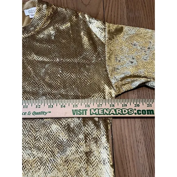 Molly Bracken‎ Shiny Gold Dress Long Sleeve Round Neck Zip Back Size Small Sexy - Image 5