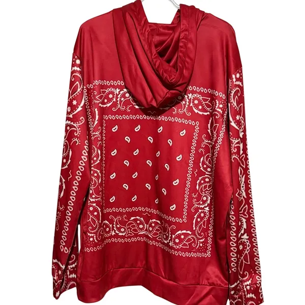 Women’s Red White Bandana Print Long Sleeve Hoodie Size XXL - Image 2
