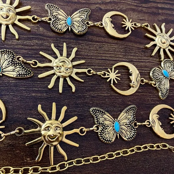 Gold Y2K Celestial Sun Moon Butterfly Chain Belt, Fits 30 to 47 Inches, X7GA1325 - Image 7