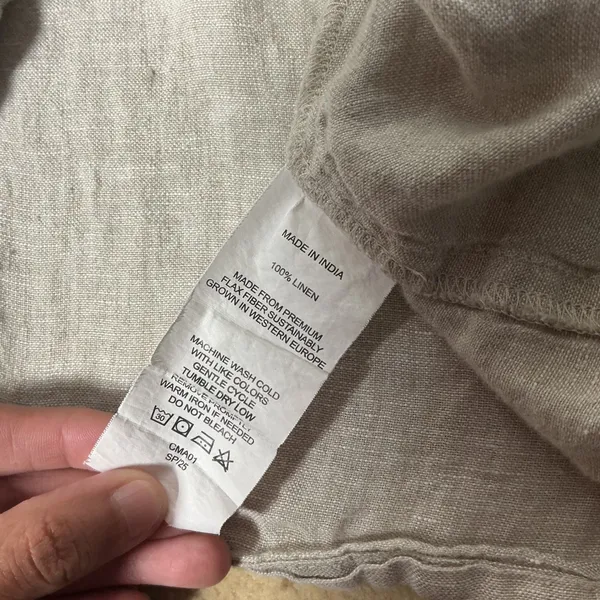 Quince European Linen Pajama Top Womens L Flax Tan Long Sleeve Button Down Shirt - Image 6