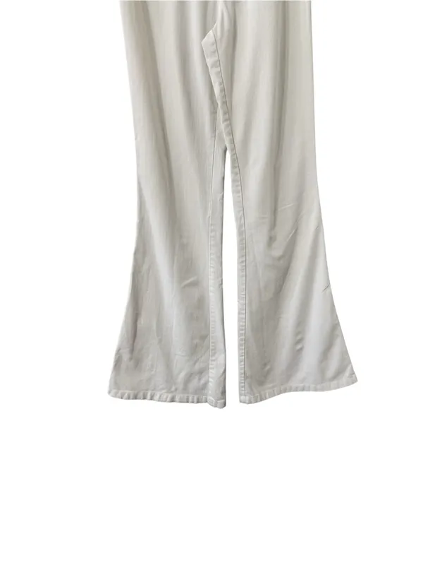ALICE + OLIVIA High Rise Off-White Flare Wide Leg Cotton Pants Trousers - Image 6