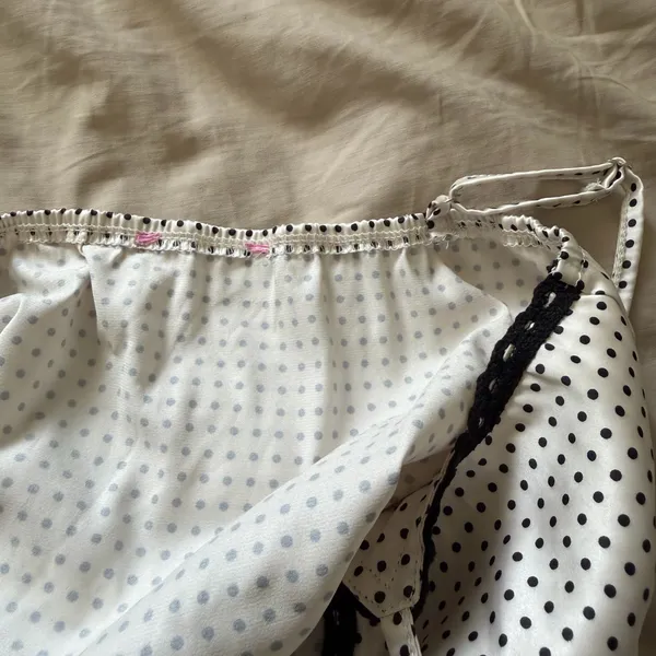 Edikted Polka Dot Satin Effect Lace Trim Top Cream - Image 4