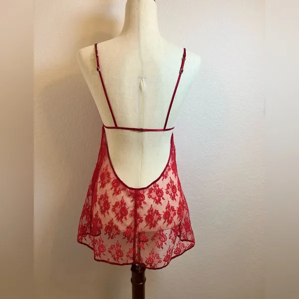 Victoria's Secret Very Sexy‎ Red Sheer Lace Babydoll Lingerie Size Medium - Image 3