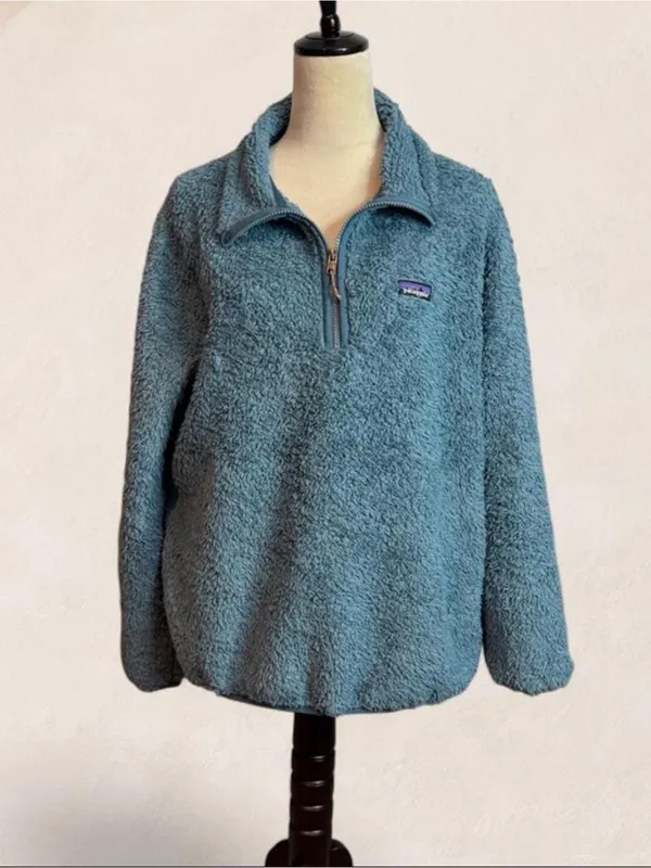 Patagonia Teal Blue Fuzzy Fleece Quarter Zip Pullover Size Large - Image 2
