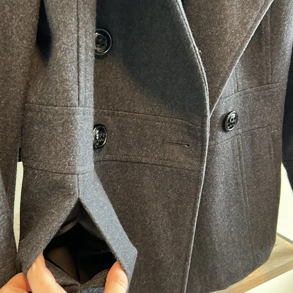 Giacca Button Front Wool Blend Heavy Weight Pea Coat w/Hood & Pockets, S - Image 4
