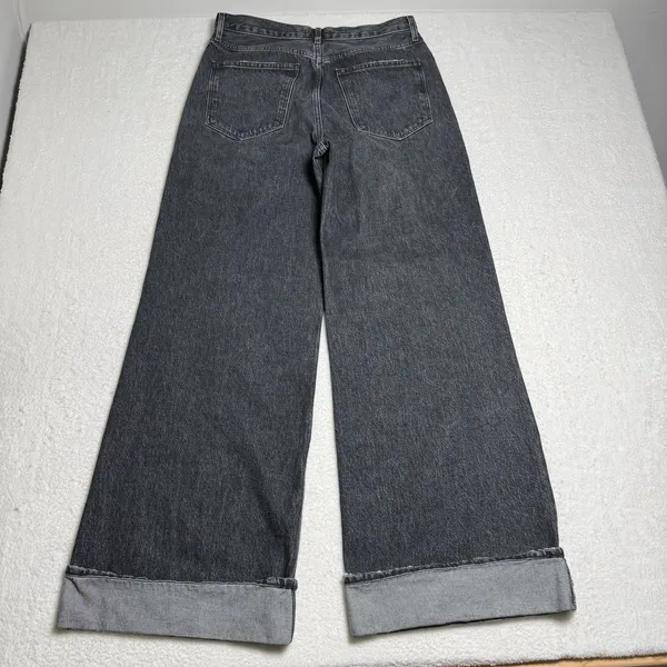 Agolde Womens Dame Jeans Size 29 Wide Leg Button Fly Ditch Black Cuffed - Image 8