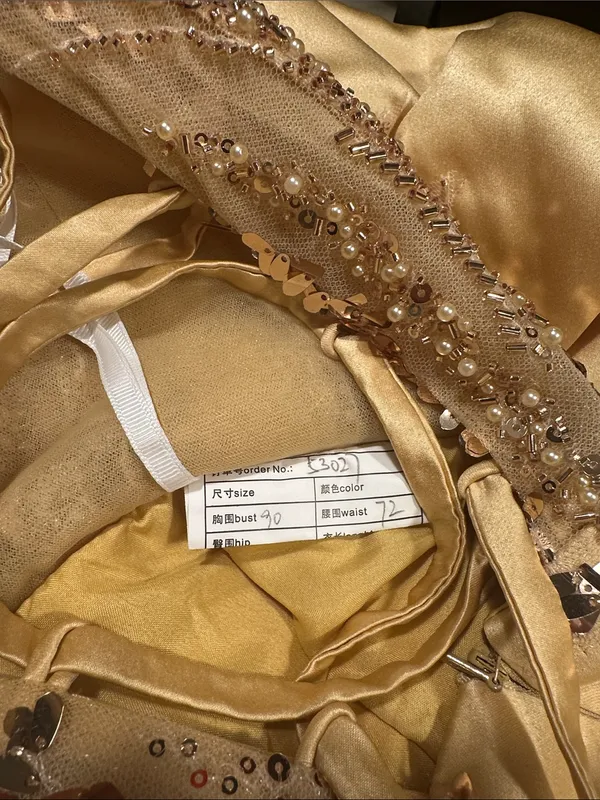 Criebdk Elegant Satin & Sequins Formal Dress Gold Size 8 (See Measurements) NWT - Image 9