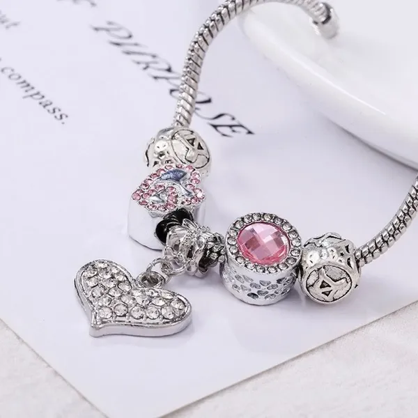 Women's Silver Plated Crystal Love Heart Charm Bracelet - Image 4