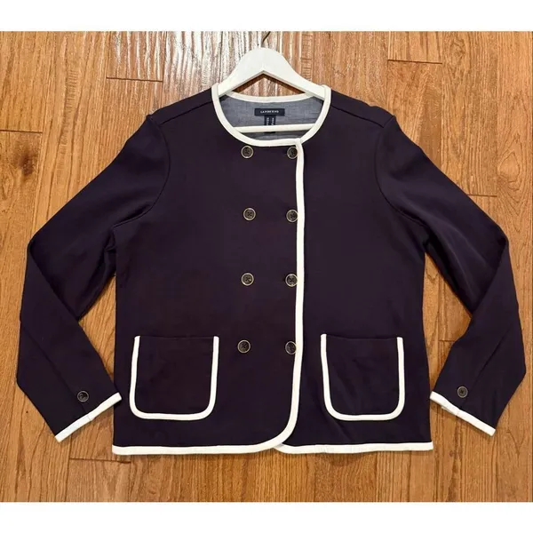 Lands End Blazer Cardigan nautical navy and white size 16 - Image 7