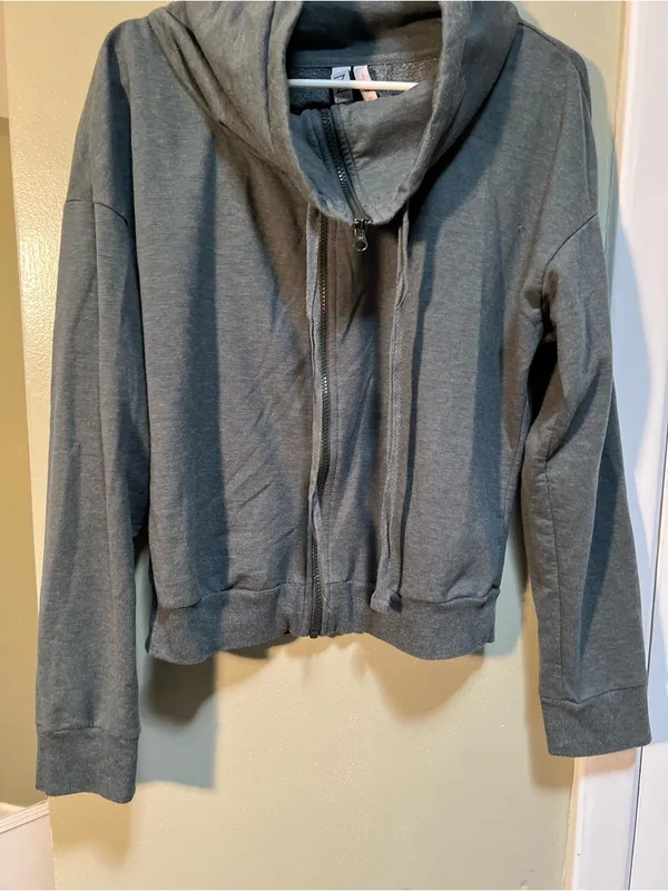 Z by Zella Women's Size Medium Cowl Neck Sweatshirt Charcoal Gray Full Zip - Image 3