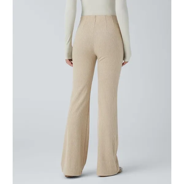 Halara Ribbed Knit High Waisted‎ Side Zipper Pockets Casual Flare Pants Small - Image 3